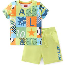 Babyhug 100% Cotton Single Jersey Knit Half Sleeves T-Shirt & Shorts Set Soccer Ball Print - Green-image-38