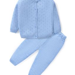 Babyhug Knitted Full Sleeves Solid Color Sweater Set - Blue-image-13