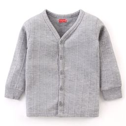 Babyhug Full Sleeves Front Open Solid Color Thermal Vest - Light Grey-image-8