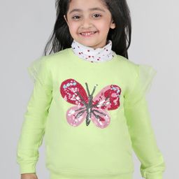 Babyhug 100% Cotton Knit Full Sleeves Sweatshirt with Sequined  Butterfly  Graphics & Frill Detailing - Lime Green-image-89