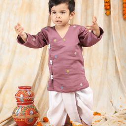Polka Tots Cotton Full Sleeves Floral Embroided Kurta With Dhoti - Pink-image-30