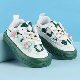 Babyoye Lace Up Casual Shoes With Bow Applique - Green-image-95