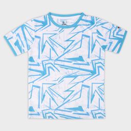 UMILDO  Half Sleeves Abstract Printed Active Wear Jersey Tee - White & Blue-9