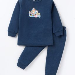 Simply Full Sleeves Thermal Vest & Pant Set Bear Print - Navy Blue-image-86