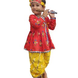 Aglare Janmashtami Theme Lace Embellished Shri Krishna Costume Set - Orange-image-64