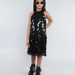 Taffykids Sleeveless Sequins Embellished A Line Party Dress - Black-picture-35