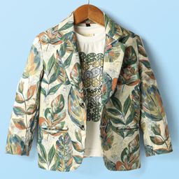 Dapper Dudes Full Sleeves Leaves Printed Blazer With Tee - Green-picture-19
