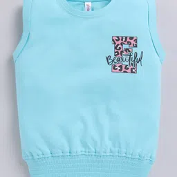 giniekids Cotton Blend Sleeveless Beautiful Text Printed Smocked Top - Aqua Blue-picture-2
