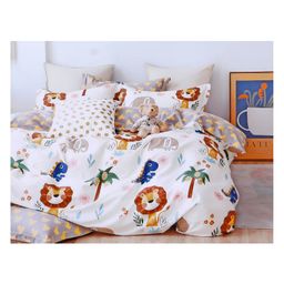 BHAIJI BEDSHEETS Glace Cotton Bed Sheet Double Bed With 2 Pillow Covers Kids Cartoon Prints - Lion Dino-image-12