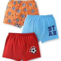 Doodle Poodle 100% Cotton Trunks With Football Print Pack Of 3 - Light Blue Red & Orange-image-92