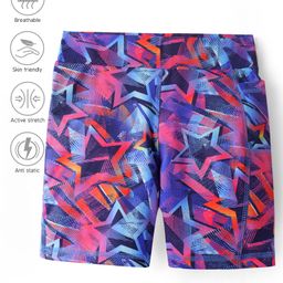 Pine Active Super Stretch Knee Length Cycling Shorts With Star Print - Pink & Blue-image-59