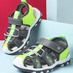 Cute Walk by Babyhug Velcro Closure Sandals With Lace Detailing - Grey & Neon Green-image-84