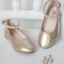 Toothless Pearls Embellished & Metallic Ballerinas - Gold-image-82