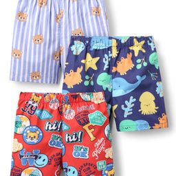 Babyhug Cotton Woven Above Knee Length Boxers with Animal Print Pack of 3 - Navy Blue Light Blue & Red-image-85