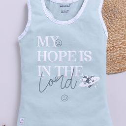 Biskid Cotton Sleeveless Myope Is In the Lord Text Puff Printed Tank Top - Green-picture-27