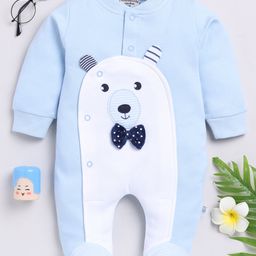 Wonderchild Interlock Woven Full Sleeves Animal Patch Detailed & Placement Striped Sleepsuit - Baby Blue-image-96