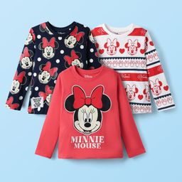 Babyhug Disney Single Jersey Knit Full Sleeves T-Shirt with Minnie Mouse Graphics Pack of 3 - Red Black & White-picture-37