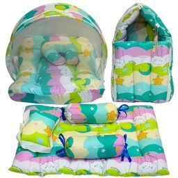 Fareto Combo of Baby Bed with Net Sleeping Bag 4 Pcs Bedding Set,Pista green-3