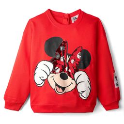 Babyhug Disney Terry Knit Full Sleeves Sweatshirt With Minnie Mouse Graphics & Reversible Sequins - Red-picture-3