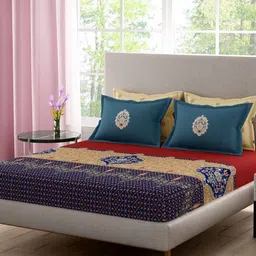 Portico Neeta Lulla Maroon Floral Cotton 210 TC Super King Bedsheet Set-2.74m x 2.74 m-image-26