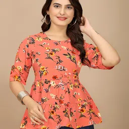 BAESD Floral Print Layered Crepe Peplum Top-image-63
