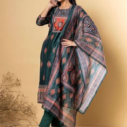 Readiprint Floral Printed Chanderi Silk Straight Kurta With Trousers & Dupatta-picture-6