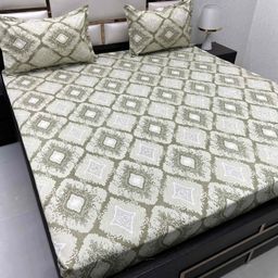 Pure Decor Green & White Geometric 350 TC Queen Bedsheet with 2 Pillow Covers-image-10