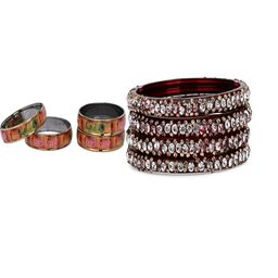 SOMIL Set Of 8 Multi Artificial Stones & Beads Glass Bangles-picture-49