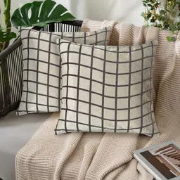 Tesmare Brown & Cream-Coloured Set of 2 Geometric Velvet Square Cushion Covers-16