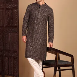House of Pataudi Chic Geometric Chikankari Kurta With Sequin-picture-44