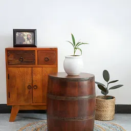 THEGASBH Brown Wooden Drum Style Bedside Table-image-67