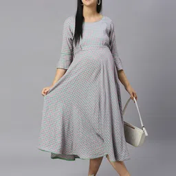 MORDEN MUSE Women Paisley Checked Flared Sleeves Summer Sheers Maternity Anarkali Kurta-picture-33