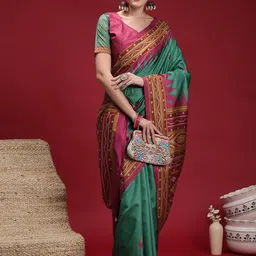 Mitera Ethnic Motifs Printed Chanderi Saree-image-62