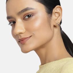 Estele Gold-Plated CZ Mariposa Lily Stud Earrings with Ruby for Women-image-25