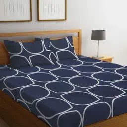 Klotthe Blue Cotton Blend 300 TC Double Bedsheet With 2 Pillow Covers-image-93