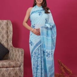 Shivanya Handicrafts Floral Pure Cotton Block Print Saree-image-77