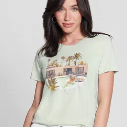 GUESS Women Graphic Printed Round Neck Cotton T-shirt-image-31