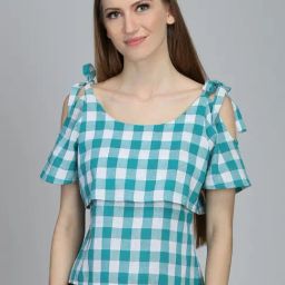 DODO & MOA White Cotton Chequered Top-16