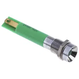 RS PRO Green Panel Mount Indicator 24V DC, Mounting Hole Size 8 mm, Termination Type Solder Tab, IP Rating IP40, Model No 210967-18