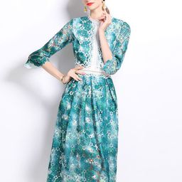 JC Collection Women Floral Printed Lace Details Fit & Flare Knee Length Dress With Belt-image-59