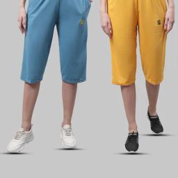 Vimal Jonney Blue & Yellow Mid Rise Capris - Pack of 2-image-41