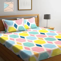 Klotthe Printed Yellow 210 TC Cotton Blend Double 2 Bed Sheets with 4 Pillow Covers-image-87
