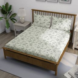 SWAYAM White & Green Floral Printed Cotton 240 TC King Bedsheet Set-2.28 m x 2.74 m-71