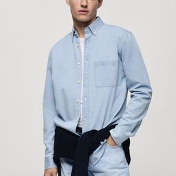 MANGO MAN Denim Pure Cotton Casual Shirt-image-8