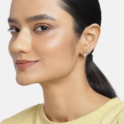 Estele Rhodium-Plated CZ Heart Shaped Stud Earrings for Women-17