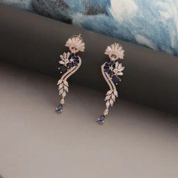 Aatmana Rose Gold White & Blue American Diamond Studded Floral Drop Earrings for Women-13