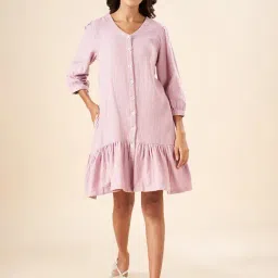 Akkriti by Pantaloons Lilac Cotton Self Pattern A-Line Dress-image-91