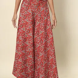 BAESD Women Ethnic Motifs Printed Flared High-Rise Pleated Trousers-image-93