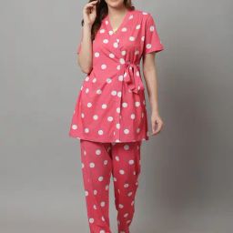 Kanvin Pink Printed Top Pyjamas Set With Inner-image-3