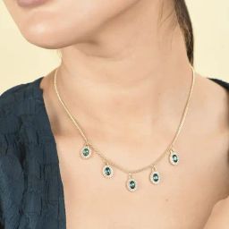 ToniQ Stunning Green Gold Plated Round Multi Charm Choker Necklace For Women-image-74